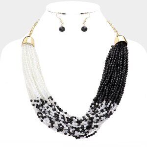 NEW Black White Colorblock Multi Beaded Layered Necklace